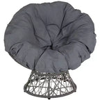 Merrick Lane Papasan Style Woven Wicker Swivel Patio Chair in Silver with Removable All-Weather Dark Gray Cushion