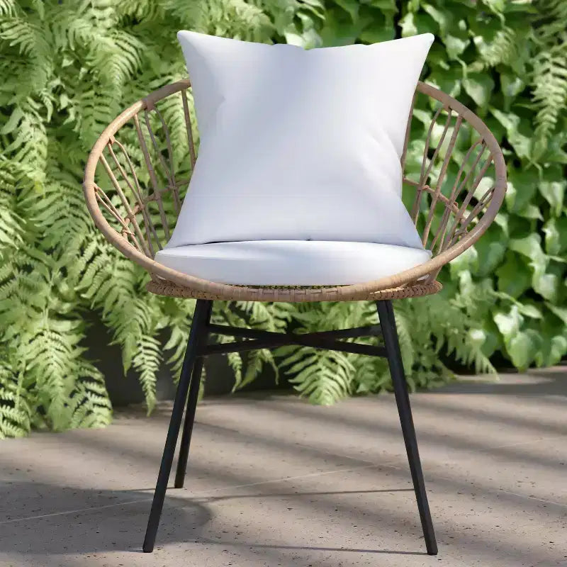 Flash Furniture Devon Set di 2 Sedie da Patio Moderne in Corda di Rattan Stile Papasan per Interni/Esterni, Rattan PE con Cuscini