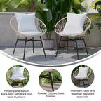 Flash Furniture Devon Set di 2 Sedie da Patio Moderne in Corda di Rattan Stile Papasan per Interni/Esterni, Rattan PE con Cuscini