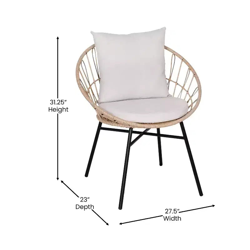 Flash Furniture Devon Set di 2 Sedie da Patio Moderne in Corda di Rattan Stile Papasan per Interni/Esterni, Rattan PE con Cuscini