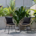 Flash Furniture Devon Set di 2 Sedie da Patio Moderne in Corda di Rattan Stile Papasan per Interni/Esterni, Rattan PE con Cuscini
