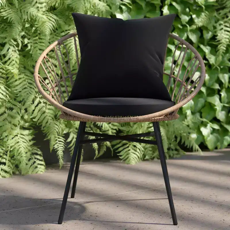 Flash Furniture Devon Set di 2 Sedie da Patio Moderne in Corda di Rattan Stile Papasan per Interni/Esterni, Rattan PE con Cuscini