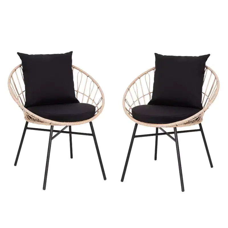 Flash Furniture Devon Set di 2 Sedie da Patio Moderne in Corda di Rattan Stile Papasan per Interni/Esterni, Rattan PE con Cuscini