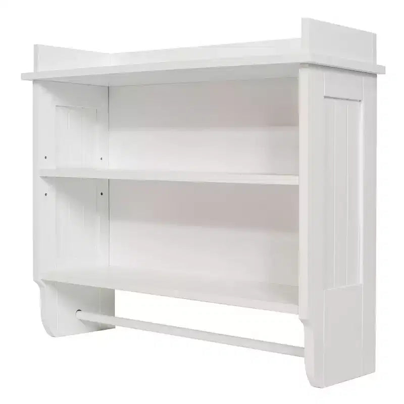 Redmon Mensole Galleggianti da Parete e Soffitto in Legno Verniciato Stile Rustico Contemporaneo con Portasciugamani, Facile Montaggio e Ripiano Centrale Regolabile, Bianco