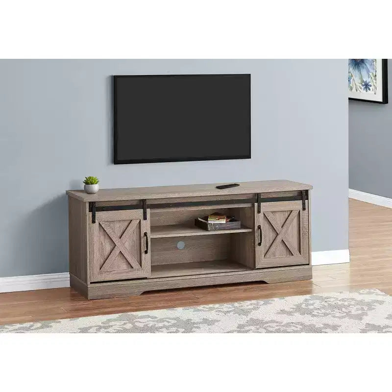 Wood Look TV Stand for TVs up to 60 with Barn Style Sliding Doors - EveryRoom