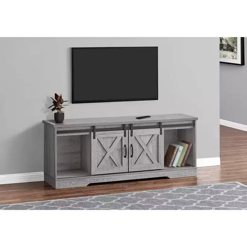 Wood Look TV Stand for TVs up to 60 with Barn Style Sliding Doors - EveryRoom