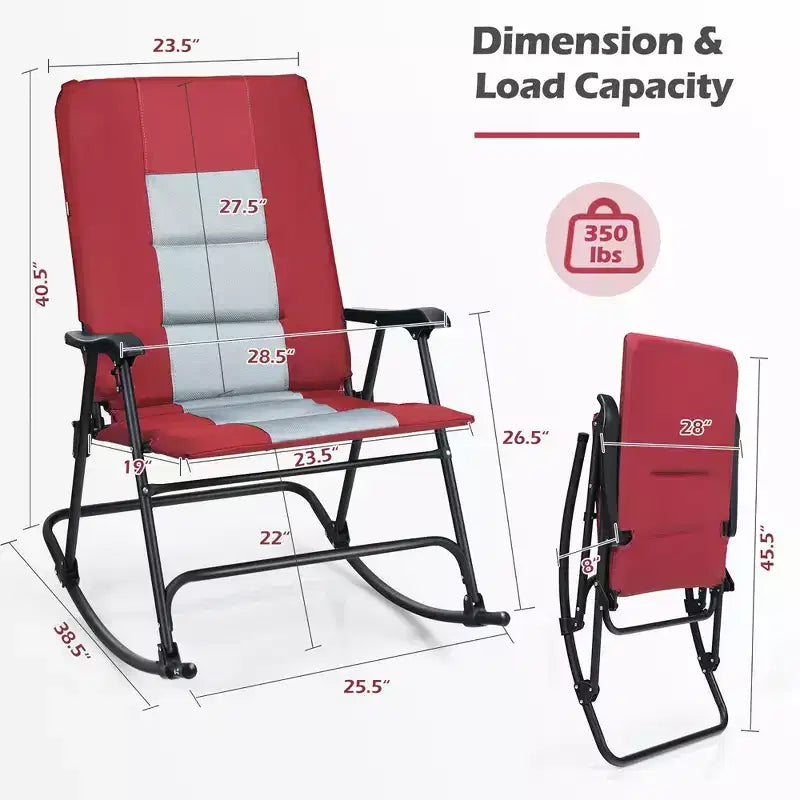 Sedia a dondolo imbottita pieghevole Costway, sedia da campeggio portatile con schienale e braccioli, rossa/blu