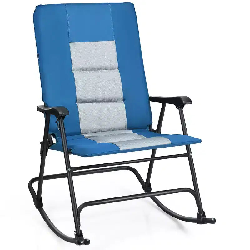 Sedia a dondolo imbottita pieghevole Costway, sedia da campeggio portatile con schienale e braccioli, rossa/blu