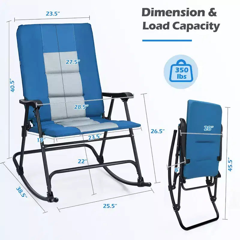 Sedia a dondolo imbottita pieghevole Costway, sedia da campeggio portatile con schienale e braccioli, rossa/blu