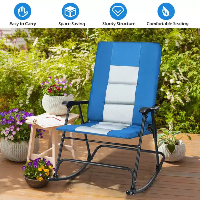 Sedia a dondolo imbottita pieghevole Costway, sedia da campeggio portatile con schienale e braccioli, rossa/blu