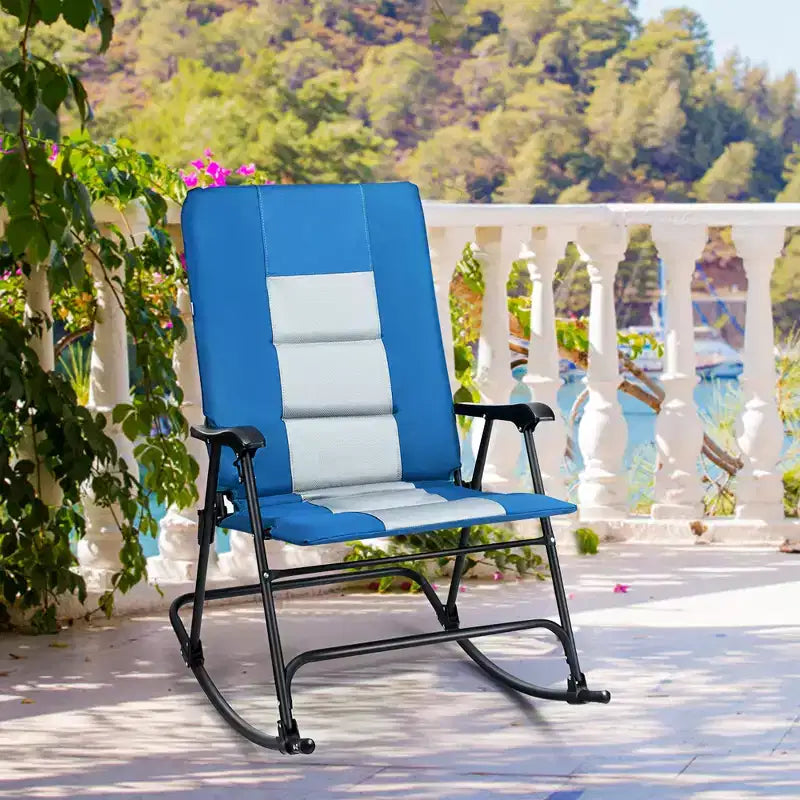 Sedia a dondolo imbottita pieghevole Costway, sedia da campeggio portatile con schienale e braccioli, rossa/blu
