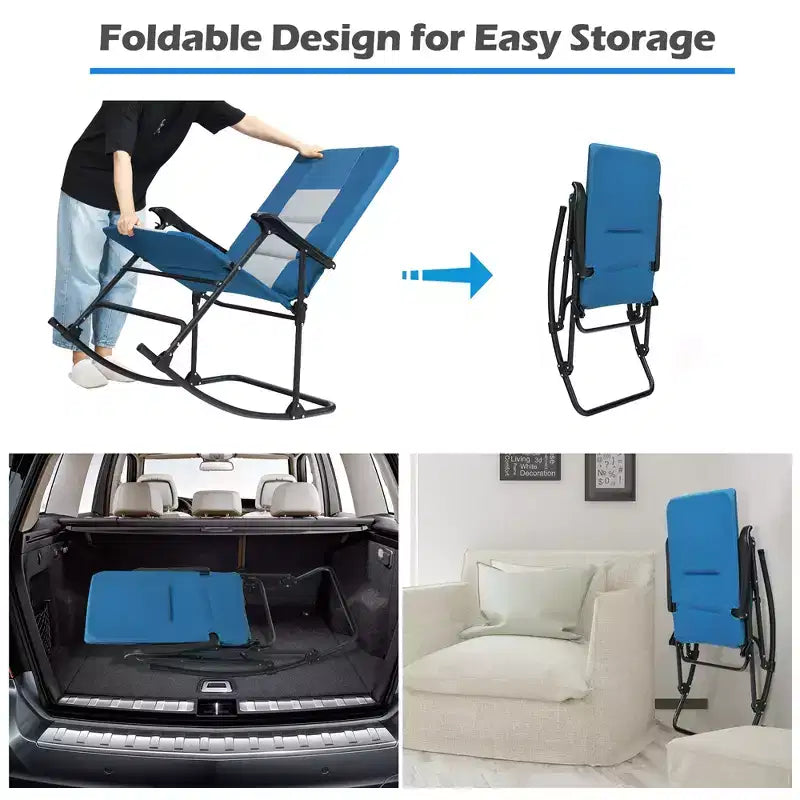 Sedia a dondolo imbottita pieghevole Costway, sedia da campeggio portatile con schienale e braccioli, rossa/blu