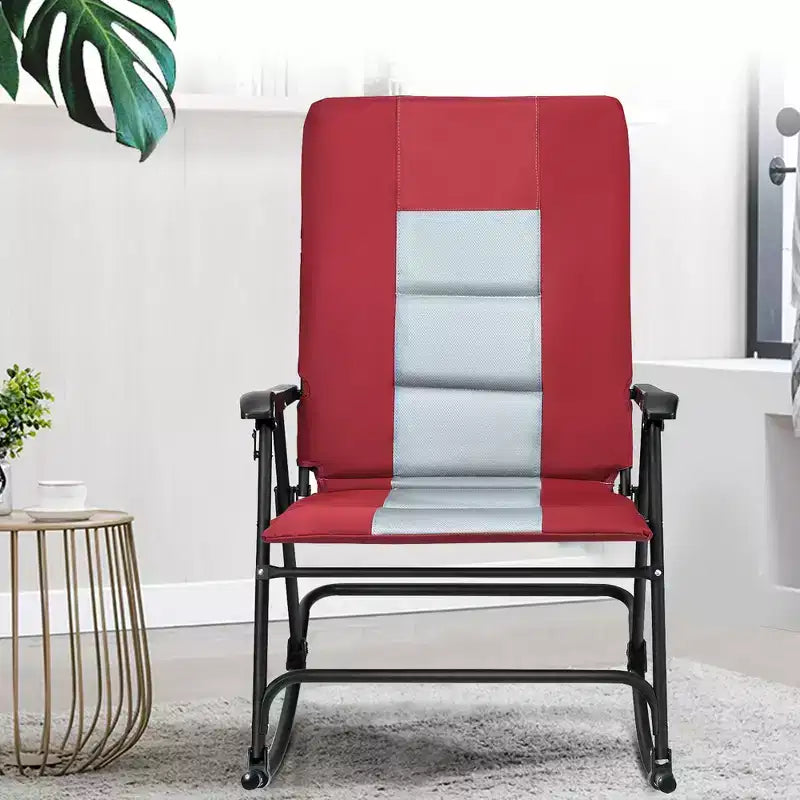 Sedia a dondolo imbottita pieghevole Costway, sedia da campeggio portatile con schienale e braccioli, rossa/blu
