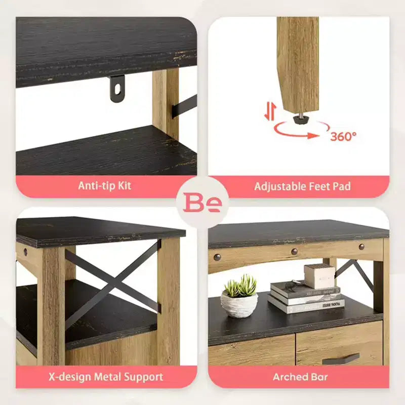 Bestier Rustic Storage Cabinet Organizer Table with 2 Display Shelves and 5 Drawers for Living Room, Office, Bedroom, or Hallway, Brown