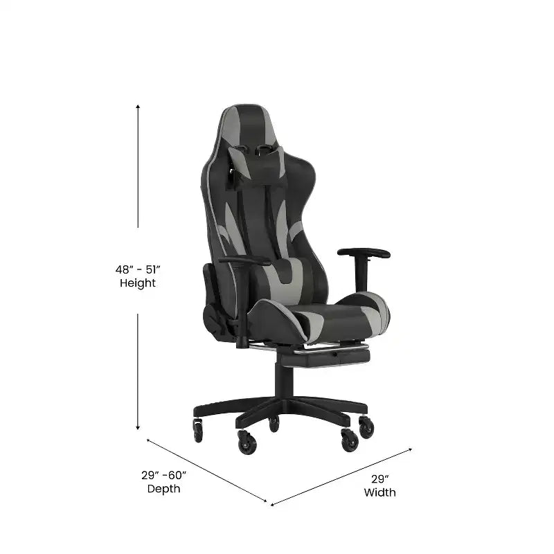 Flash Furniture X30 Gaming Chair Racing Computer Chair with Reclining Back, Slide-Out Footrest, and Transparent Roller Wheels