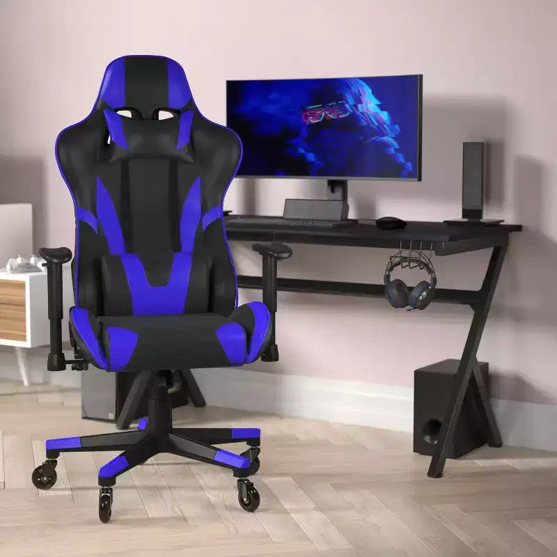 Flash Furniture X20 Gaming Chair Racing Office Computer PC Adjustable Chair with Reclining Back and Transparent Roller Wheels