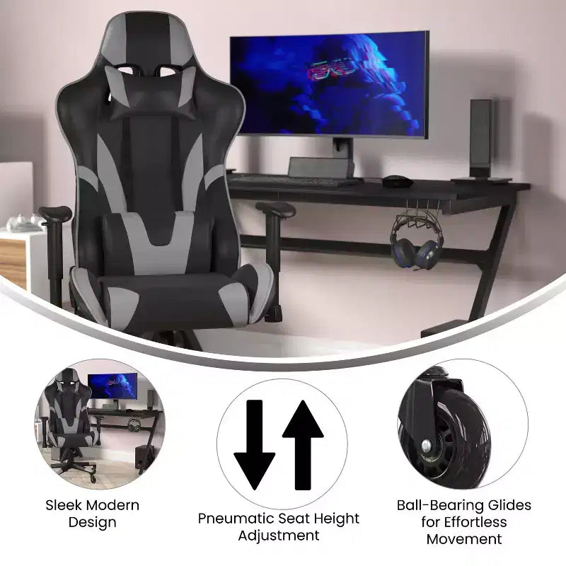 Flash Furniture X20 Gaming Chair Racing Office Computer PC Adjustable Chair with Reclining Back and Transparent Roller Wheels