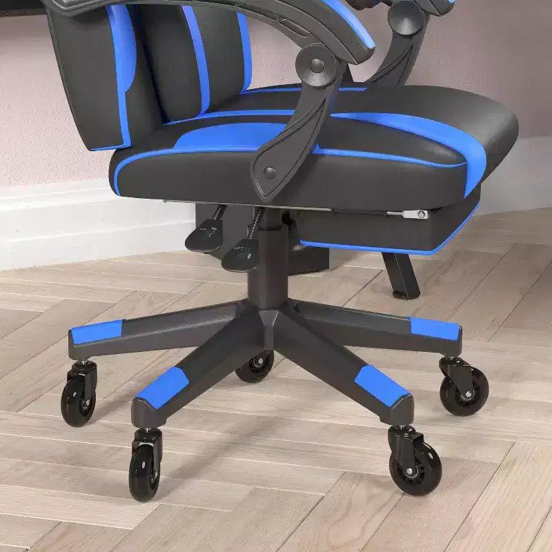 Flash Furniture X40 Gaming Chair Racing Computer Chair with Fully Reclining Back/Arms and Transparent Roller Wheels, Slide-Out Footrest