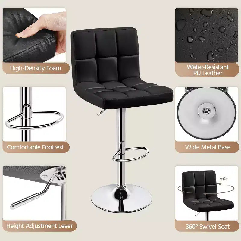 Yaheetech 2pcs Adjustable PU Leather Swivel Stool Armless Chairs with Bigger Base
