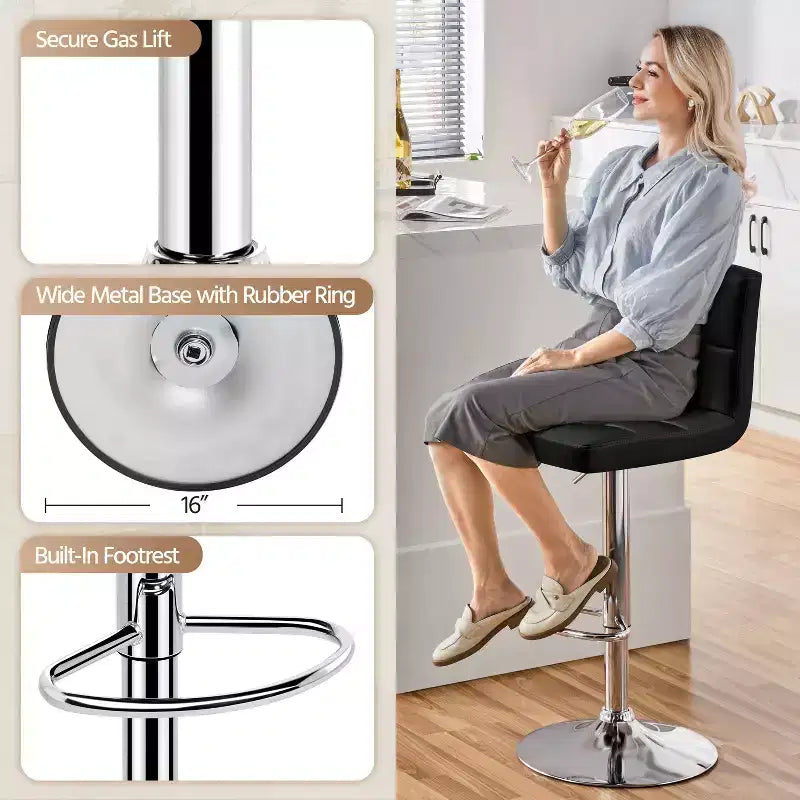 Yaheetech 2pcs Adjustable PU Leather Swivel Stool Armless Chairs with Bigger Base