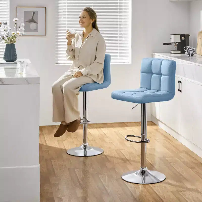 Yaheetech 2pcs Adjustable PU Leather Swivel Stool Armless Chairs with Bigger Base