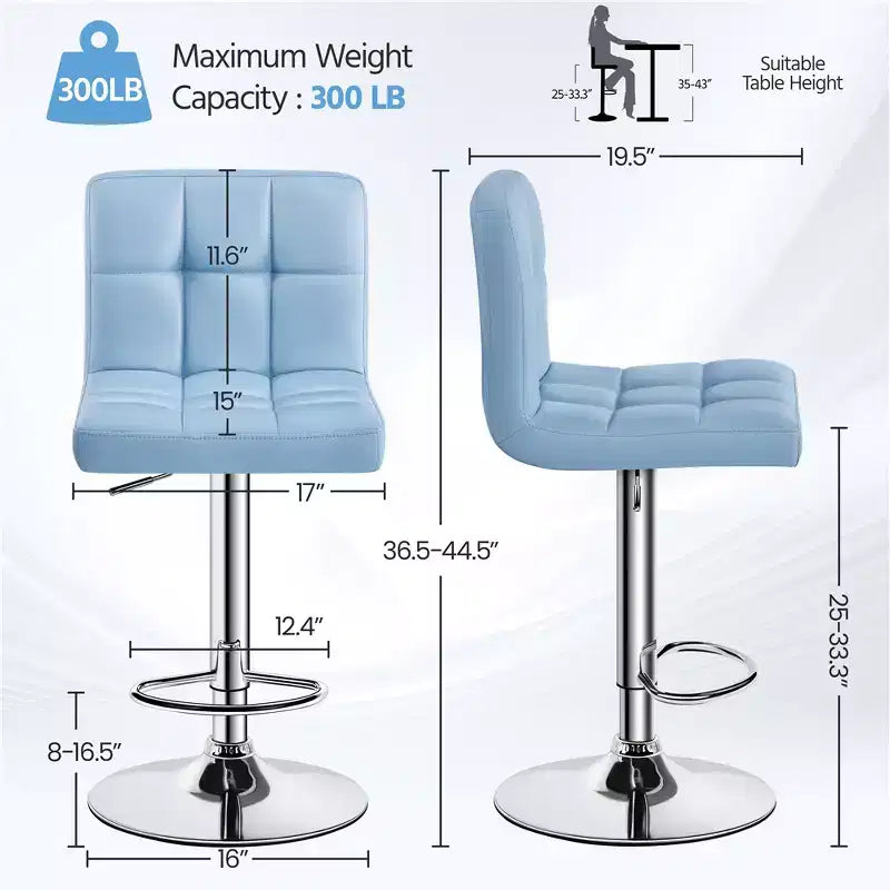 Yaheetech 2pcs Adjustable PU Leather Swivel Stool Armless Chairs with Bigger Base