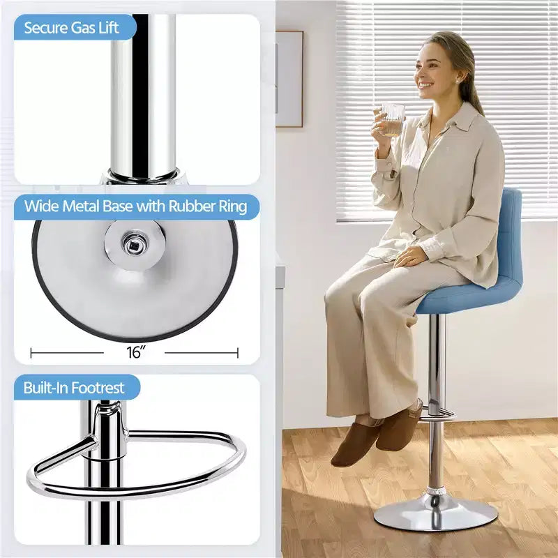 Yaheetech 2pcs Adjustable PU Leather Swivel Stool Armless Chairs with Bigger Base