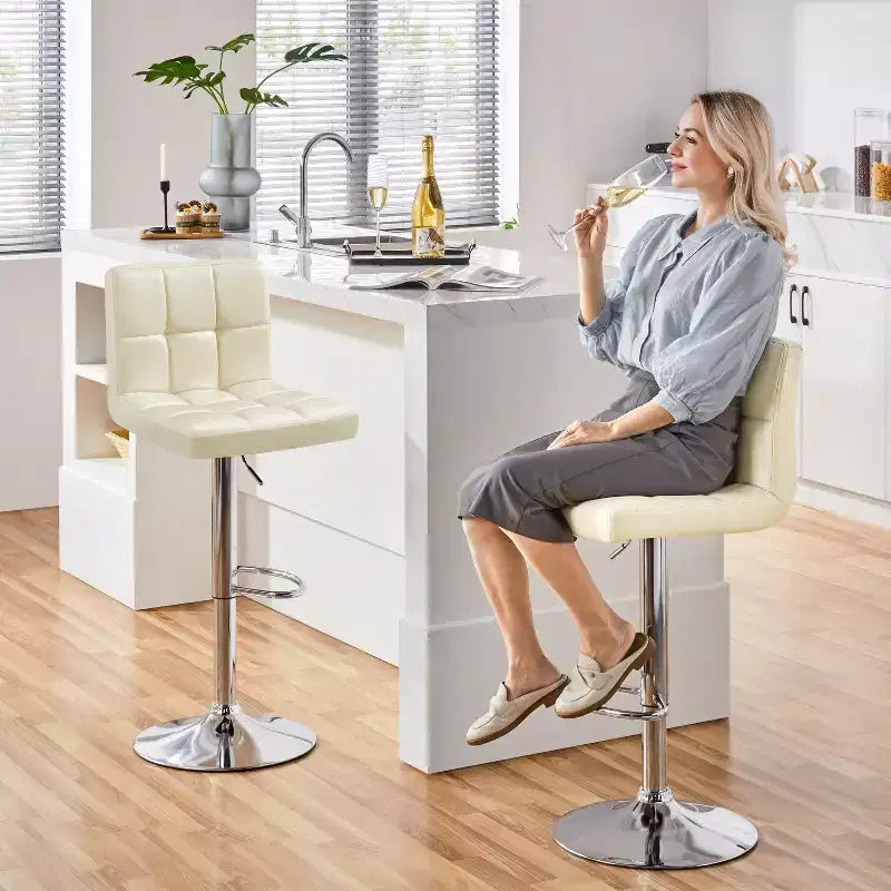 Yaheetech 2pcs Adjustable PU Leather Swivel Stool Armless Chairs with Bigger Base