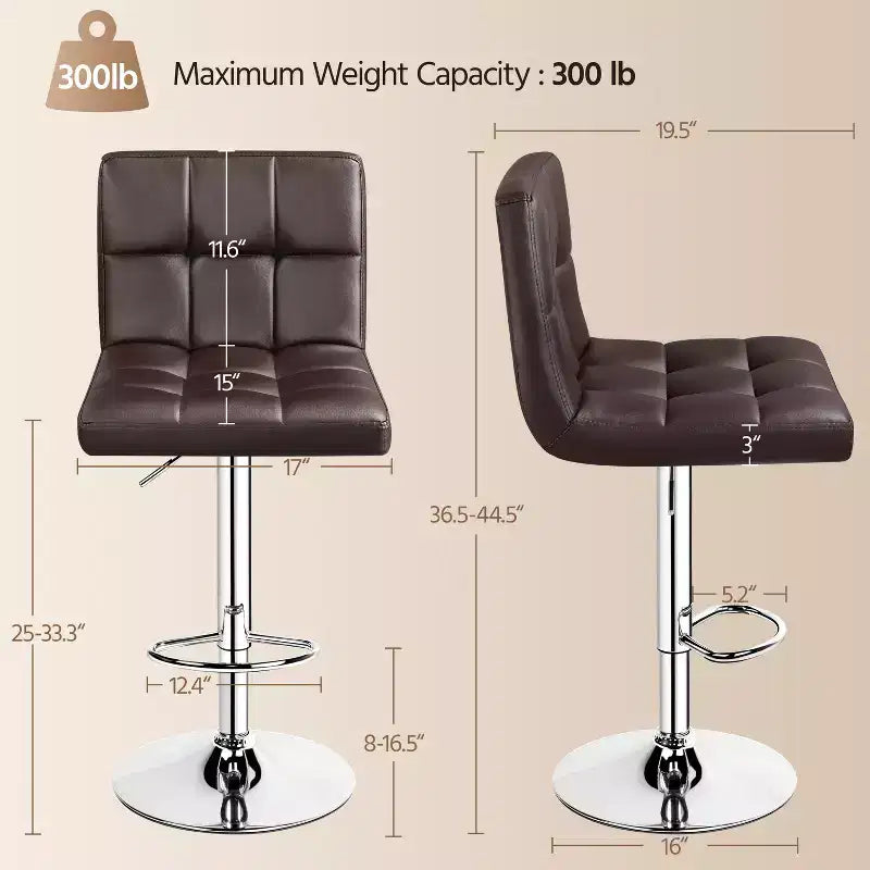 Yaheetech 2pcs Adjustable PU Leather Swivel Stool Armless Chairs with Bigger Base