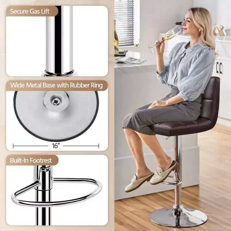 Yaheetech 2pcs Adjustable PU Leather Swivel Stool Armless Chairs with Bigger Base