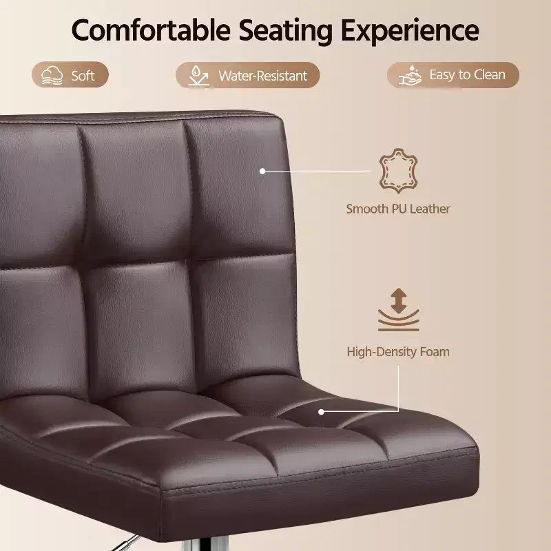 Yaheetech 2pcs Adjustable PU Leather Swivel Stool Armless Chairs with Bigger Base