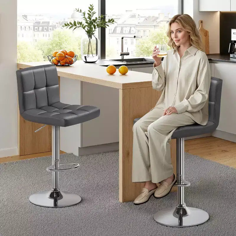 Yaheetech 2pcs Adjustable PU Leather Swivel Stool Armless Chairs with Bigger Base