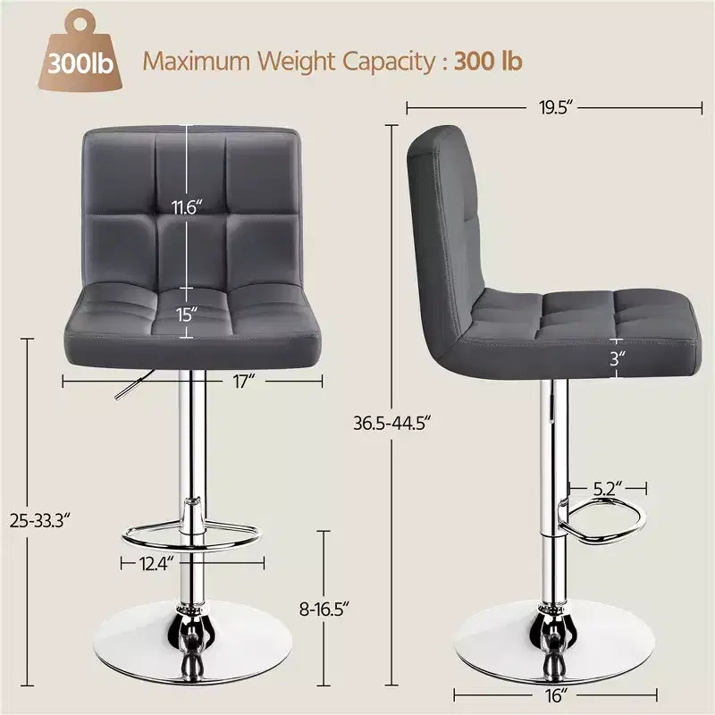 Yaheetech 2pcs Adjustable PU Leather Swivel Stool Armless Chairs with Bigger Base