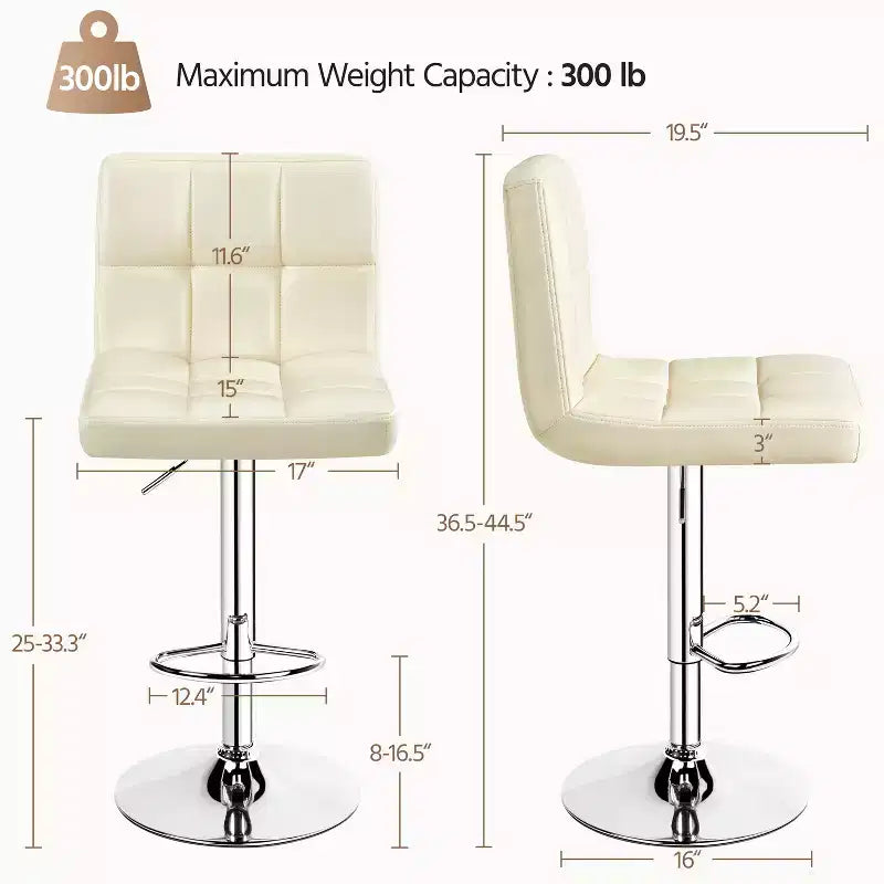 Yaheetech 2pcs Adjustable PU Leather Swivel Stool Armless Chairs with Bigger Base