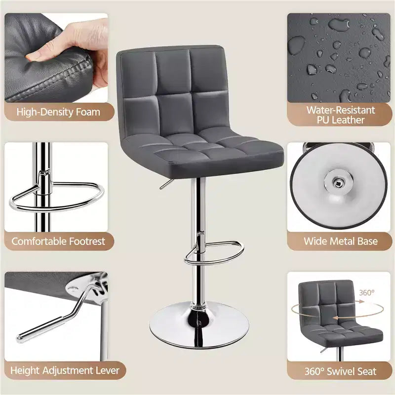 Yaheetech 2pcs Adjustable PU Leather Swivel Stool Armless Chairs with Bigger Base