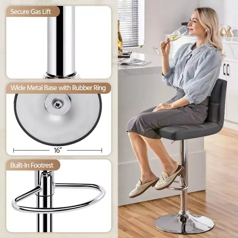 Yaheetech 2pcs Adjustable PU Leather Swivel Stool Armless Chairs with Bigger Base