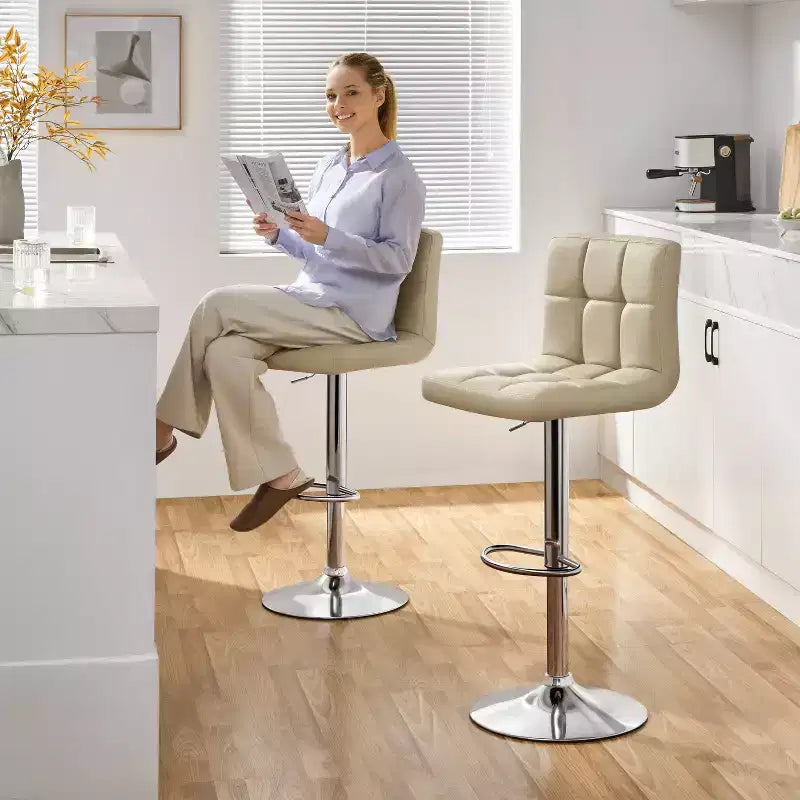 Yaheetech 2pcs Adjustable PU Leather Swivel Stool Armless Chairs with Bigger Base
