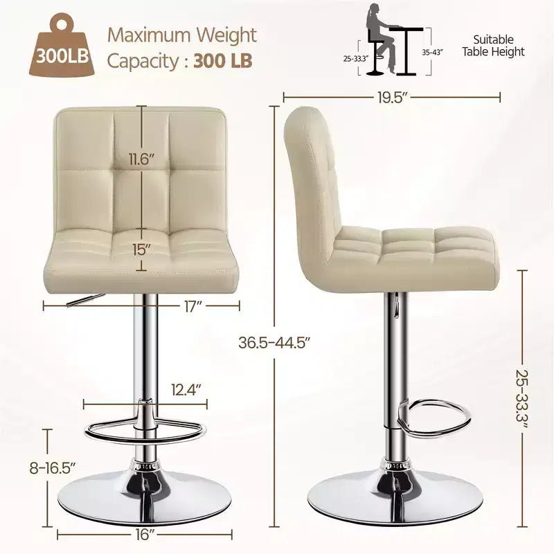 Yaheetech 2pcs Adjustable PU Leather Swivel Stool Armless Chairs with Bigger Base