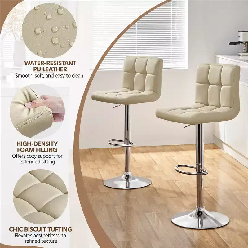Yaheetech 2pcs Adjustable PU Leather Swivel Stool Armless Chairs with Bigger Base