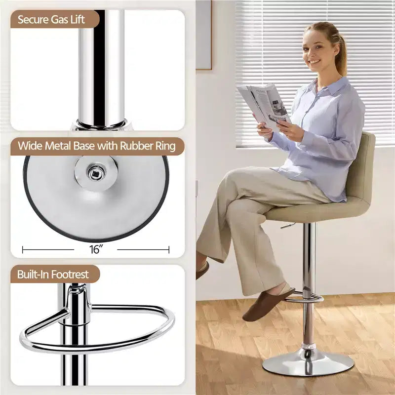 Yaheetech 2pcs Adjustable PU Leather Swivel Stool Armless Chairs with Bigger Base