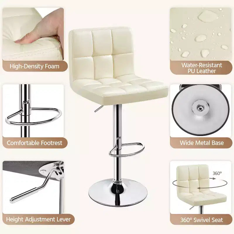 Yaheetech 2pcs Adjustable PU Leather Swivel Stool Armless Chairs with Bigger Base