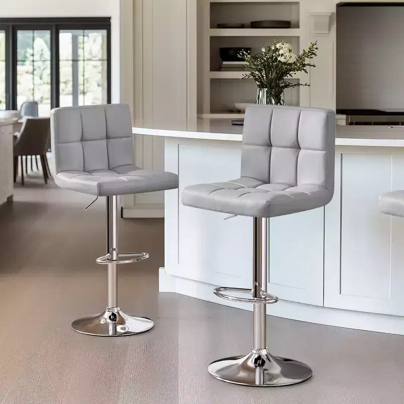 Yaheetech 2pcs Adjustable PU Leather Swivel Stool Armless Chairs with Bigger Base