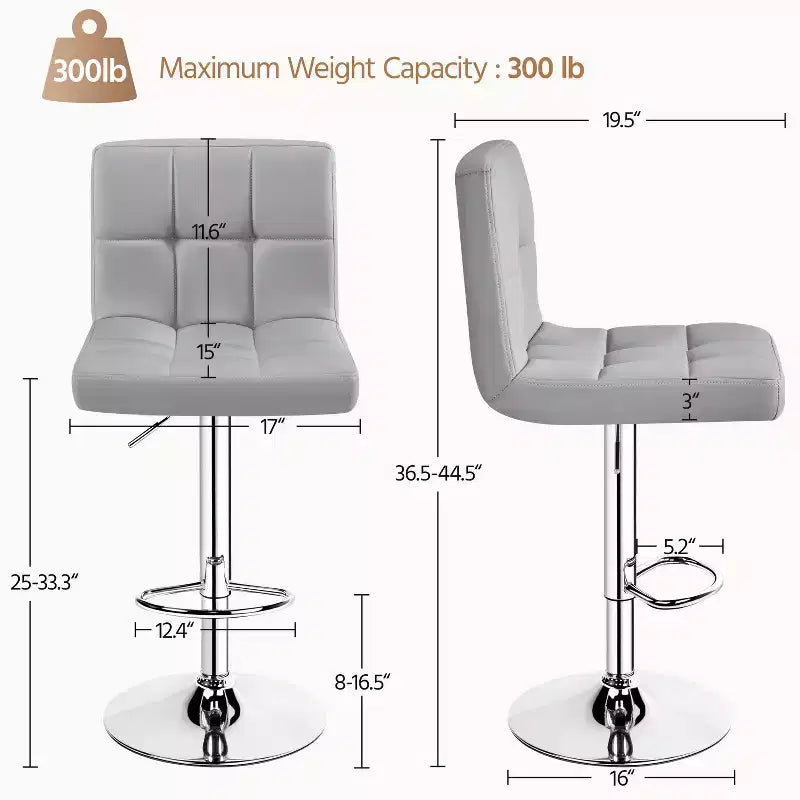 Yaheetech 2pcs Adjustable PU Leather Swivel Stool Armless Chairs with Bigger Base