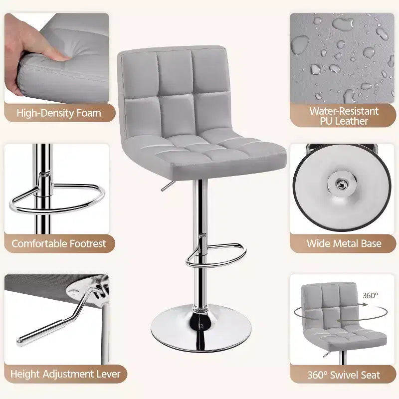 Yaheetech 2pcs Adjustable PU Leather Swivel Stool Armless Chairs with Bigger Base