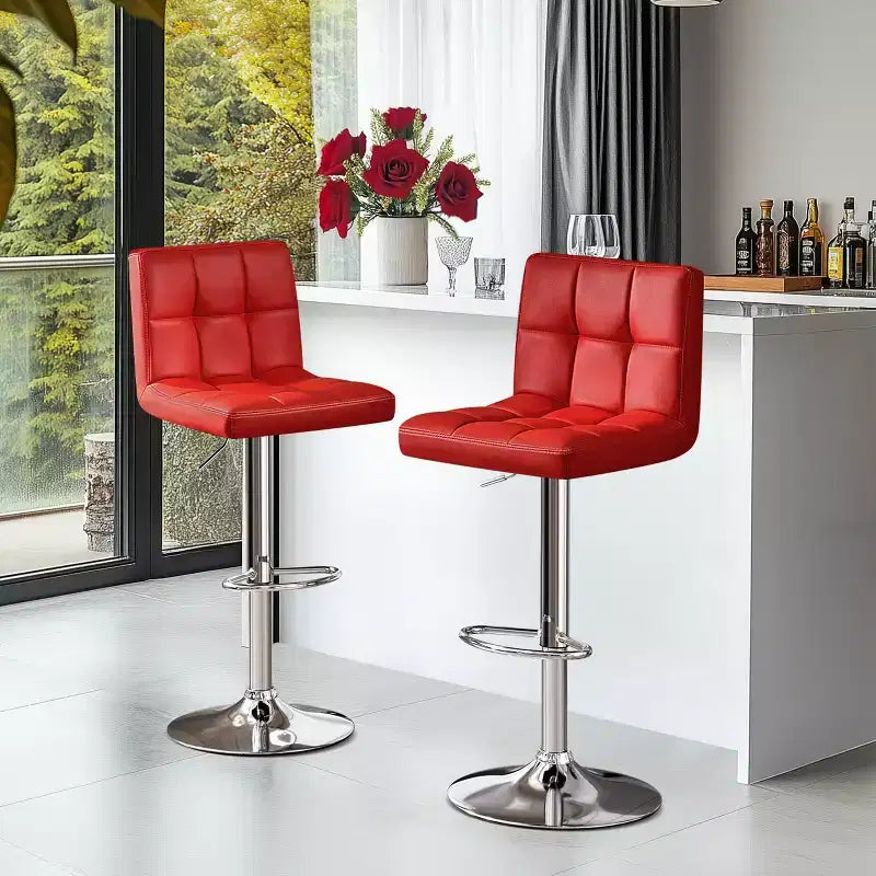 Yaheetech 2pcs Adjustable PU Leather Swivel Stool Armless Chairs with Bigger Base