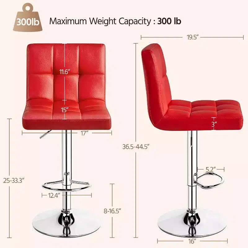 Yaheetech 2pcs Adjustable PU Leather Swivel Stool Armless Chairs with Bigger Base