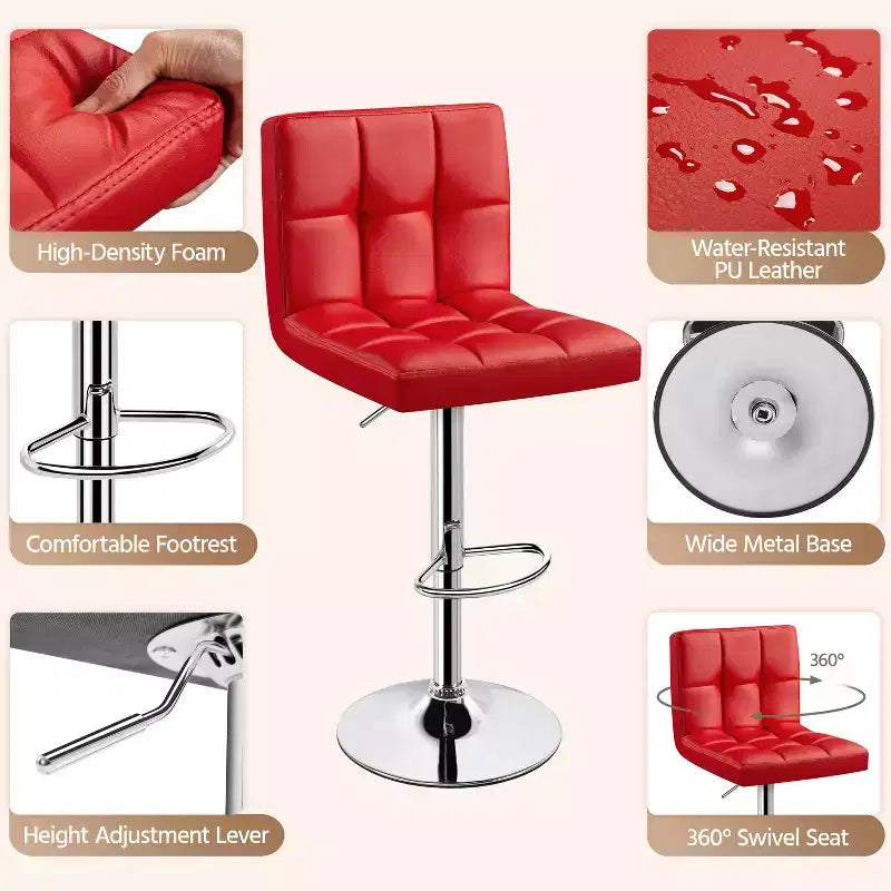 Yaheetech 2pcs Adjustable PU Leather Swivel Stool Armless Chairs with Bigger Base