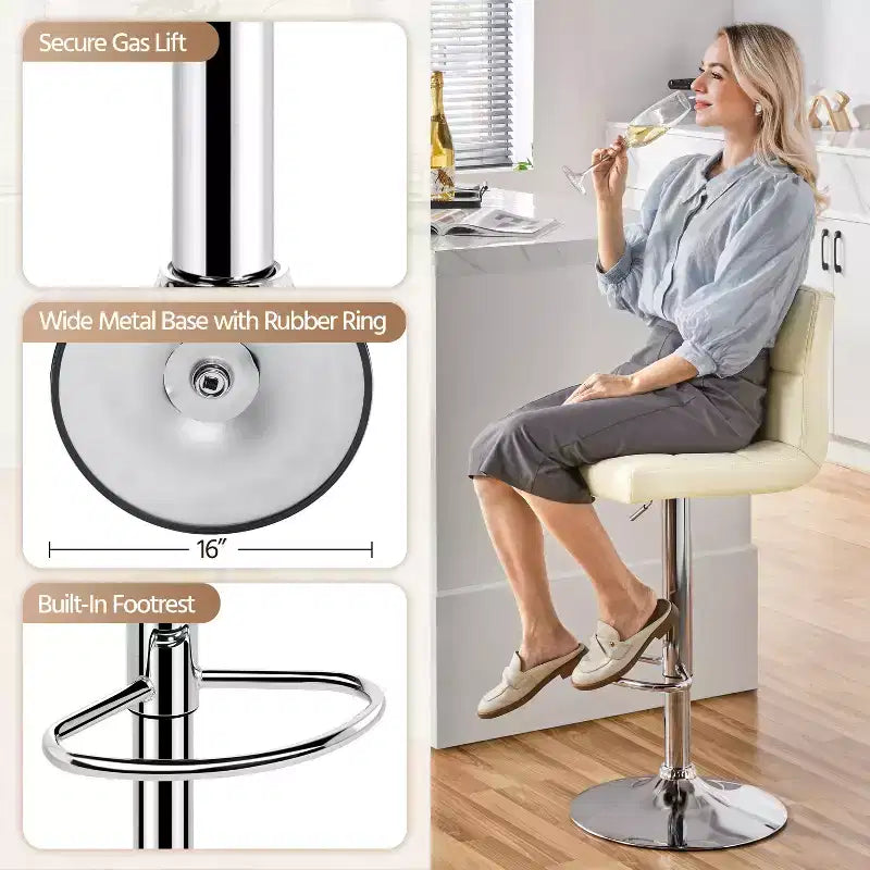 Yaheetech 2pcs Adjustable PU Leather Swivel Stool Armless Chairs with Bigger Base