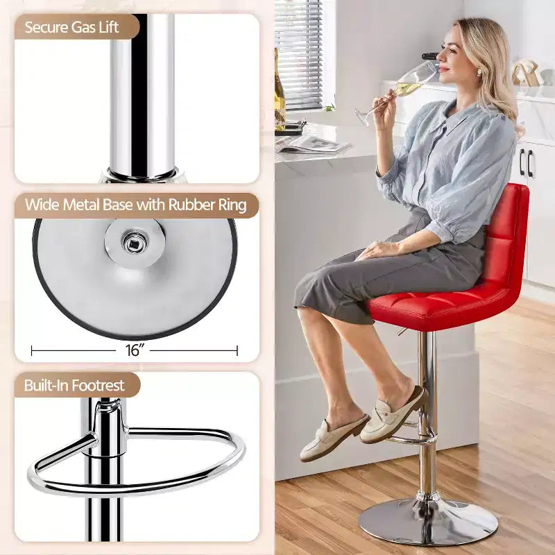 Yaheetech 2pcs Adjustable PU Leather Swivel Stool Armless Chairs with Bigger Base