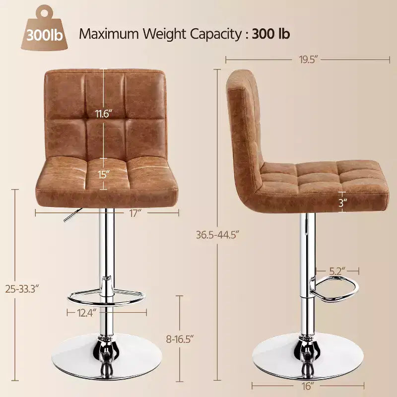 Yaheetech 2pcs Adjustable PU Leather Swivel Stool Armless Chairs with Bigger Base